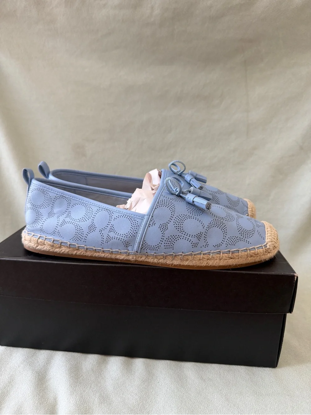 Coach Women's Carson Signature Jacquard Espadrille Loafers Lather Blue Size 11B